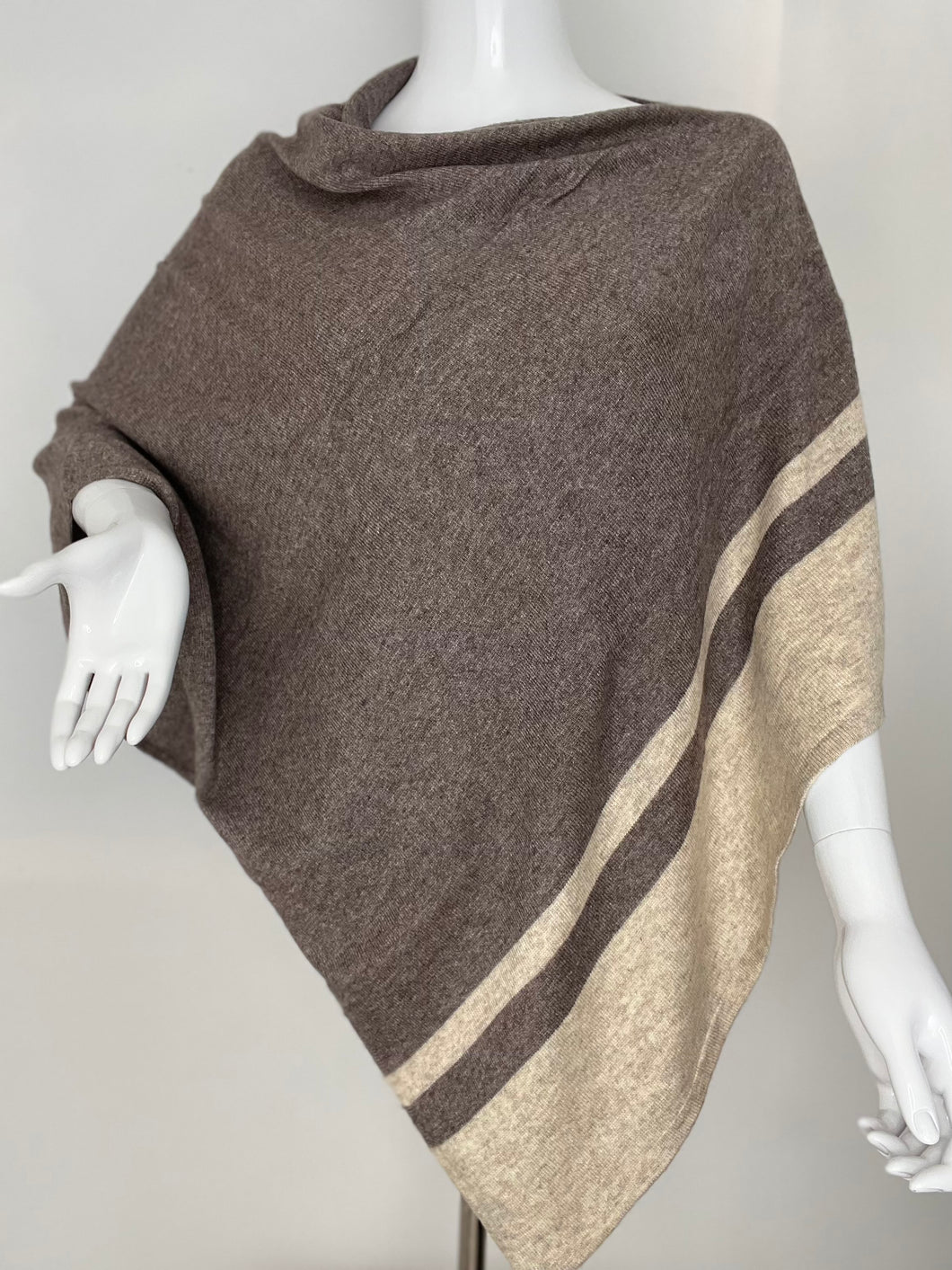 Cashmere Stripe Poncho (Natural Camel Brown) CSP08