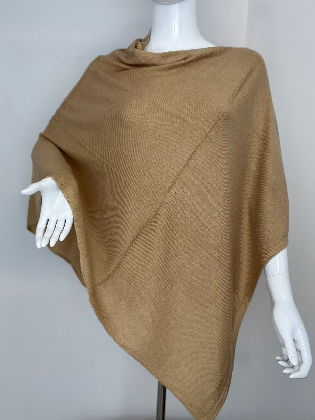 Cashmere Side Neck Poncho (Khaki) CRP19