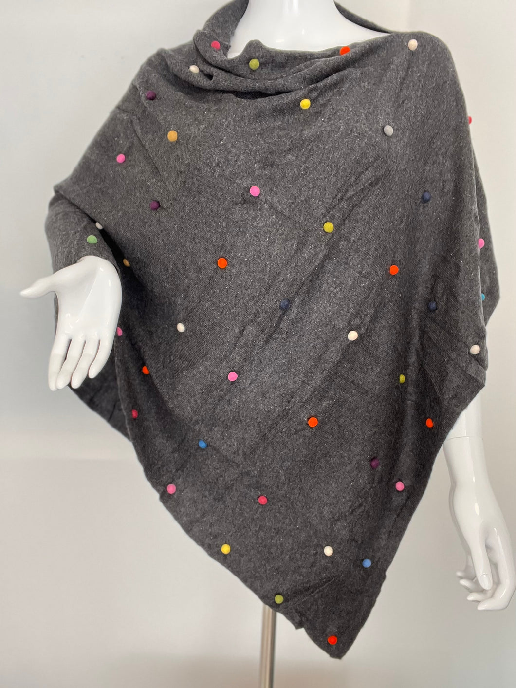 Cashmere Pum Pum Poncho (Natural Charcoal) CPP03